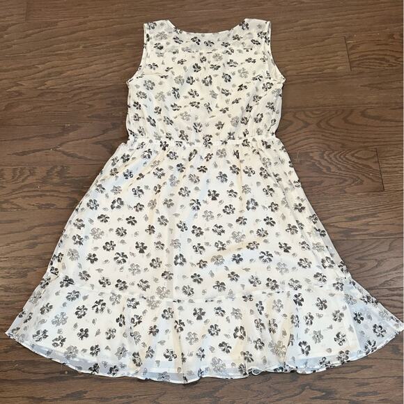 Talbots Floral White/Gray/ Silver Sleeveless Fit and Flare Dress Size 10 NWT - Picture 2 of 8